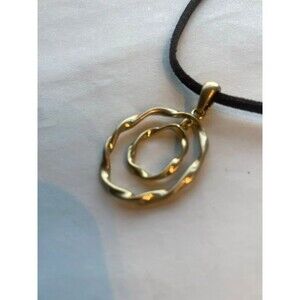Lia Sophia NWT Gold Double Circle Pendant Necklace Black Suede Boho Minimalist